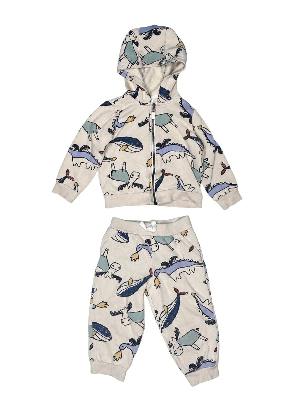 Carter's 24M Unisex Kids' Cream Activewear Hoodie and Pants Set with Animal Motf